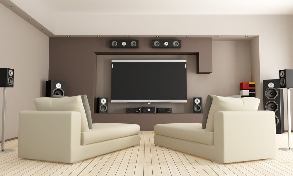 Elegant living room with home theatre system Los Angeles- Onboard IT Tech